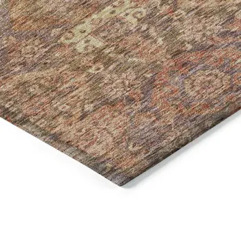 9' X 12' Brown And Tan Damask Washable Indoor Outdoor Area Rug