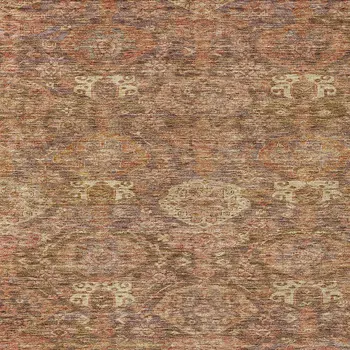 9' X 12' Brown And Tan Damask Washable Indoor Outdoor Area Rug