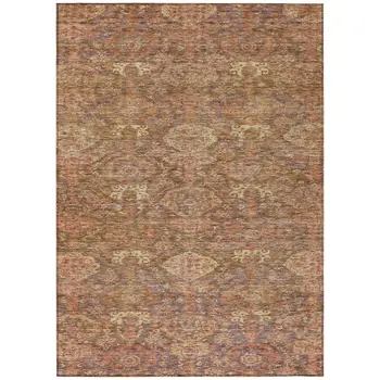 10' X 14' Brown And Tan Damask Washable Indoor Outdoor Area Rug