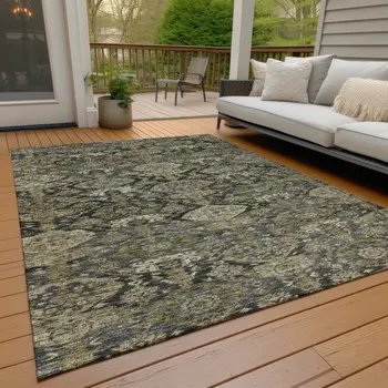 3' X 5' Charcoal And Beige Damask Washable Indoor Outdoor Area Rug