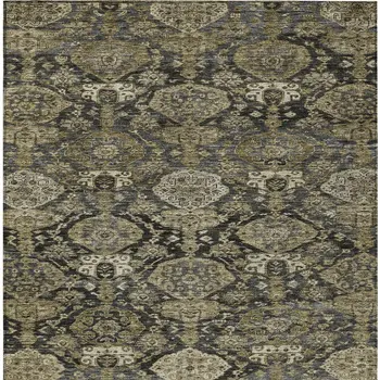 8' X 10' Charcoal And Beige Damask Washable Indoor Outdoor Area Rug