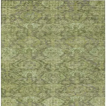5' X 8' Green And Gray Damask Washable Indoor Outdoor Area Rug