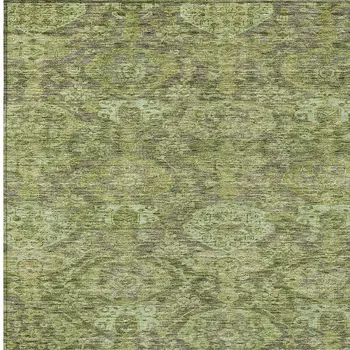 5' X 8' Green And Gray Damask Washable Indoor Outdoor Area Rug