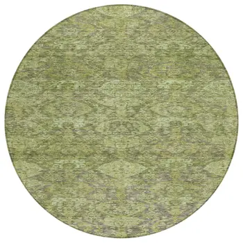 8' Green And Gray Round Damask Washable Indoor Outdoor Area Rug