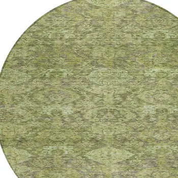 8' Green And Gray Round Damask Washable Indoor Outdoor Area Rug