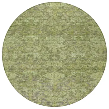 8' Green And Gray Round Damask Washable Indoor Outdoor Area Rug