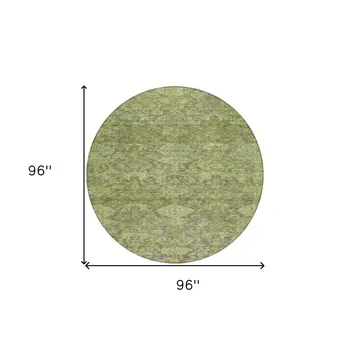 8' Green And Gray Round Damask Washable Indoor Outdoor Area Rug