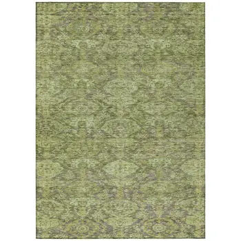 9' X 12' Green And Gray Damask Washable Indoor Outdoor Area Rug