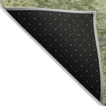 9' X 12' Green And Gray Damask Washable Indoor Outdoor Area Rug