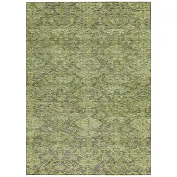 9' X 12' Green And Gray Damask Washable Indoor Outdoor Area Rug