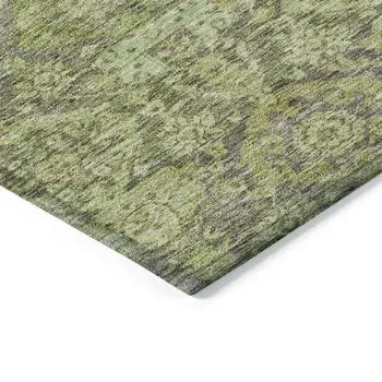 10' X 14' Green And Gray Damask Washable Indoor Outdoor Area Rug