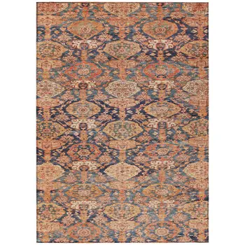 8' X 10' Terra Cotta And Charcoal Damask Washable Indoor Outdoor Area Rug