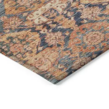 8' X 10' Terra Cotta And Charcoal Damask Washable Indoor Outdoor Area Rug