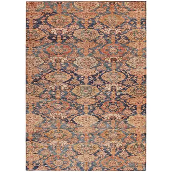 10' X 14' Terra Cotta And Charcoal Damask Washable Indoor Outdoor Area Rug
