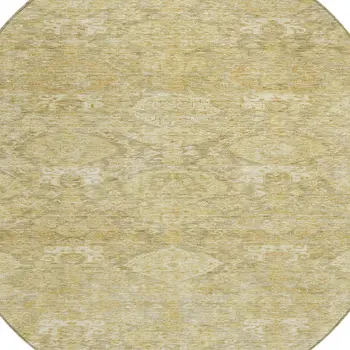 8' Wheat And Beige Round Damask Washable Indoor Outdoor Area Rug