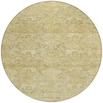 8' Wheat And Beige Round Damask Washable Indoor Outdoor Area Rug