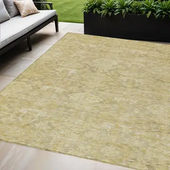 9' X 12' Wheat And Beige Damask Washable Indoor Outdoor Area Rug