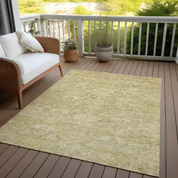 10' X 14' Wheat And Beige Damask Washable Indoor Outdoor Area Rug