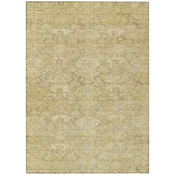 10' X 14' Wheat And Beige Damask Washable Indoor Outdoor Area Rug