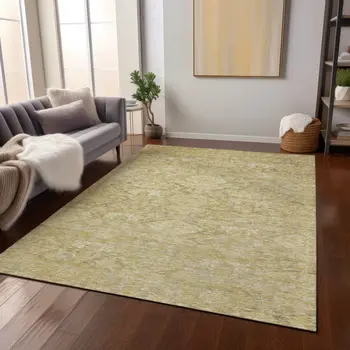 10' X 14' Wheat And Beige Damask Washable Indoor Outdoor Area Rug