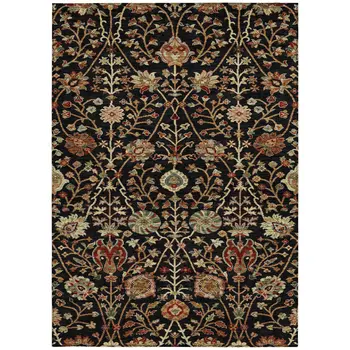 8' X 10' Black Brown And Red Floral Washable Indoor Outdoor Area Rug