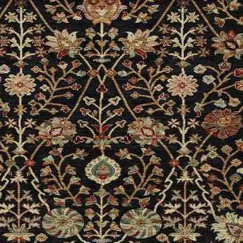 9' X 12' Black Brown And Red Floral Washable Indoor Outdoor Area Rug