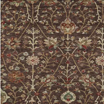 3' X 5' Chocolate Tan And Green Floral Washable Indoor Outdoor Area Rug