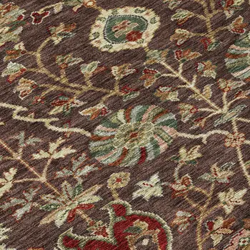 3' X 5' Chocolate Tan And Green Floral Washable Indoor Outdoor Area Rug