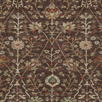 8' X 10' Chocolate Tan And Green Floral Washable Indoor Outdoor Area Rug