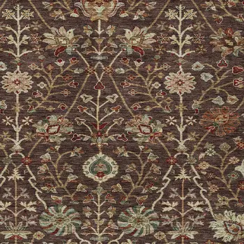 9' X 12' Chocolate Tan And Green Floral Washable Indoor Outdoor Area Rug