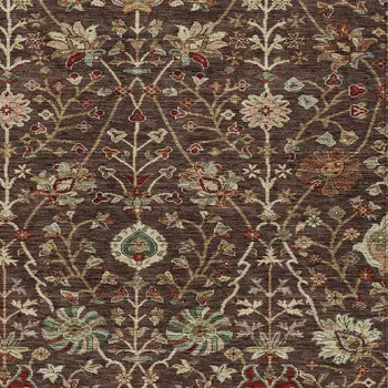 10' X 14' Chocolate Tan And Green Floral Washable Indoor Outdoor Area Rug