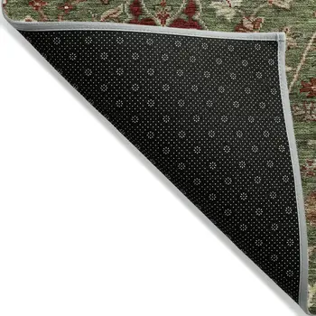 10' X 14' Fern Green Brown And Red Floral Washable Indoor Outdoor Area Rug