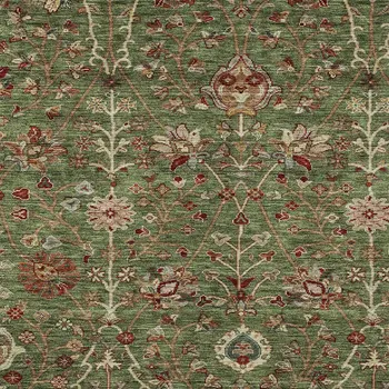 10' X 14' Fern Green Brown And Red Floral Washable Indoor Outdoor Area Rug