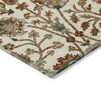 3' X 5' Ivory Brown And Red Floral Washable Indoor Outdoor Area Rug
