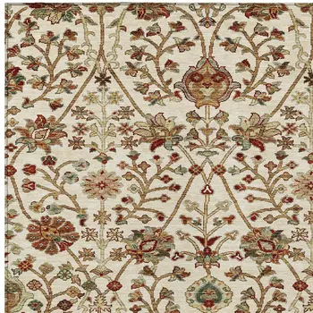 10' X 14' Ivory Brown And Red Floral Washable Indoor Outdoor Area Rug