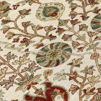 10' X 14' Ivory Brown And Red Floral Washable Indoor Outdoor Area Rug