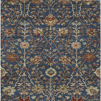 3' X 5' Navy Blue Brown And Red Floral Washable Indoor Outdoor Area Rug
