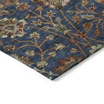 8' X 10' Navy Blue Brown And Red Floral Washable Indoor Outdoor Area Rug