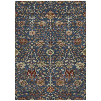 8' X 10' Navy Blue Brown And Red Floral Washable Indoor Outdoor Area Rug
