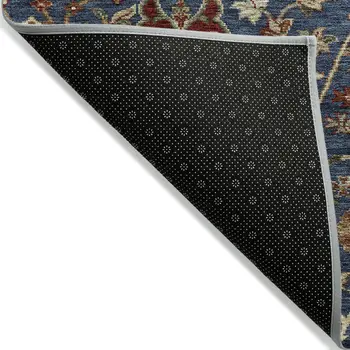 10' X 14' Navy Blue Brown And Red Floral Washable Indoor Outdoor Area Rug