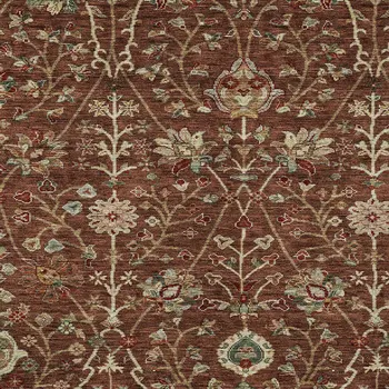 3' X 5' Brown Tan And Red Floral Washable Indoor Outdoor Area Rug