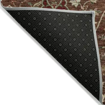 5' X 8' Brown Tan And Red Floral Washable Indoor Outdoor Area Rug