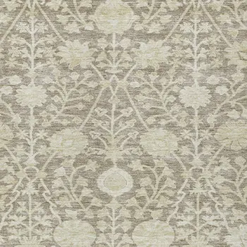 5' X 8' Brown And Beige Floral Washable Indoor Outdoor Area Rug