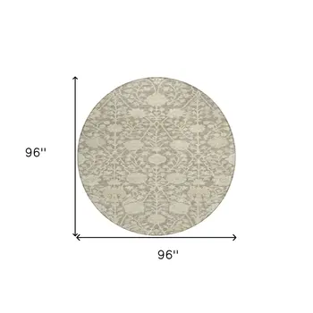 8' Brown And Beige Round Floral Washable Indoor Outdoor Area Rug