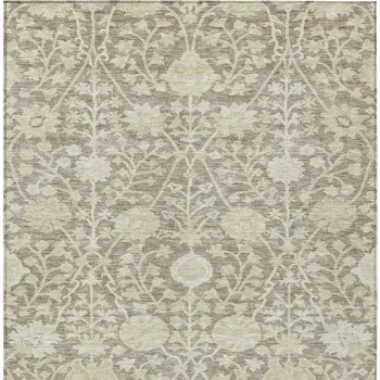 8' X 10' Brown And Beige Floral Washable Indoor Outdoor Area Rug