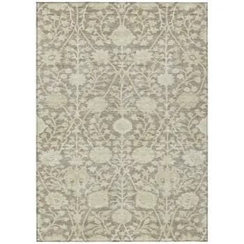 8' X 10' Brown And Beige Floral Washable Indoor Outdoor Area Rug