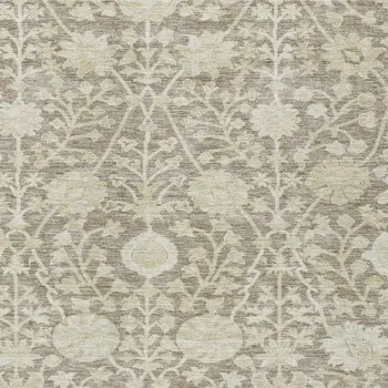 9' X 12' Brown And Beige Floral Washable Indoor Outdoor Area Rug