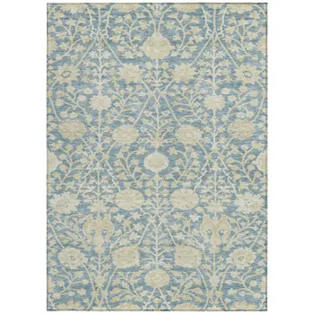 3' X 5' Sky Blue And Beige Floral Washable Indoor Outdoor Area Rug