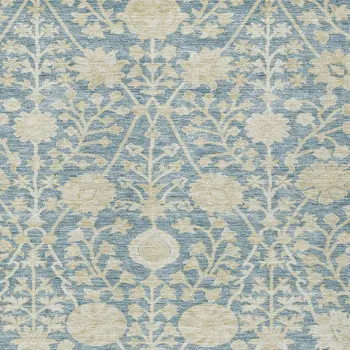 10' X 14' Sky Blue And Beige Floral Washable Indoor Outdoor Area Rug