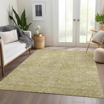 5' X 8' Tan And Beige Floral Washable Indoor Outdoor Area Rug